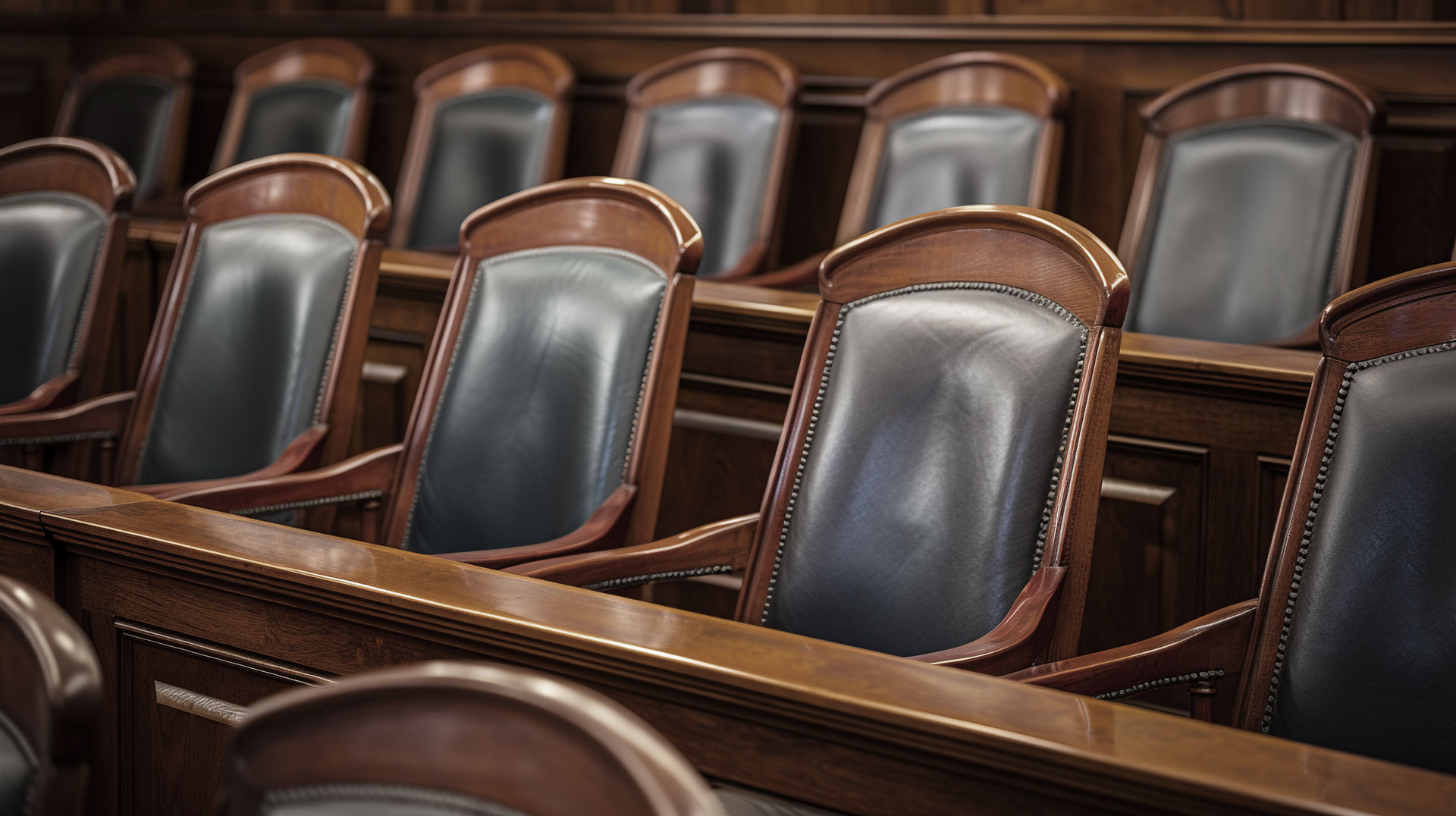 empty row of courtroom jury chairs